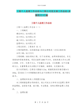工程个人监理工作总结与工程公司党支部工作总结汇编