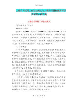 工程公司试用工作总结范文与工程公司贯彻落实科学发展观心得汇编
