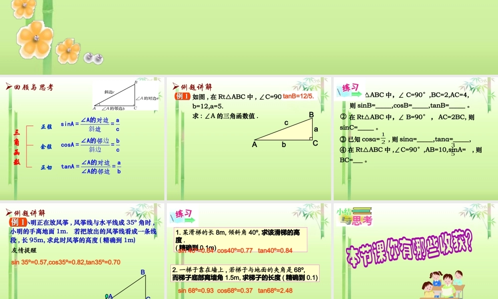 九年级数学上册 72 正弦和余弦课件(2) 苏科版 课件