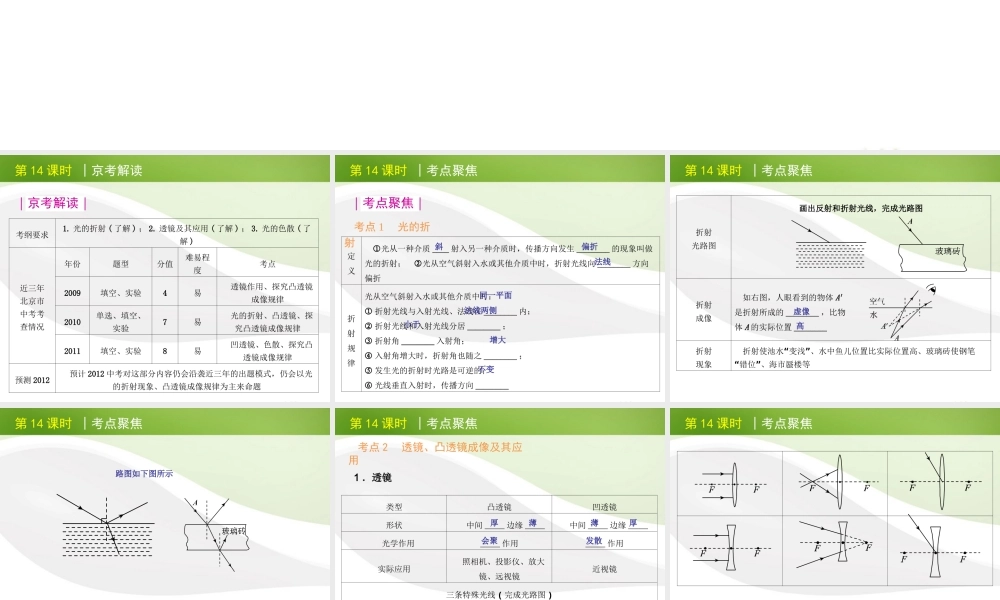 北京市版中考物理一轮复习(含中考真题)第14课时光的折射透镜及其应用光的色散精品课件