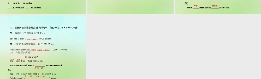 七年级英语上册 Unit 7 How much are these socks？(第五课时)Section B(2a 3b)课件 (新版)人教新目标版 课件