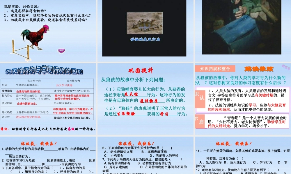 七年级生物上册 第二章生物圈中的动物第二节动物的行为课件2(1) 济南版 课件