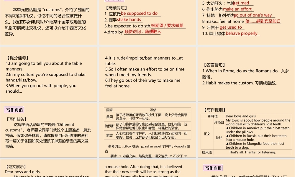 九年级英语全册 Unit 10 You re supposed to shake hands单元写作专项作业课件 (新版)人教新目标版 课件