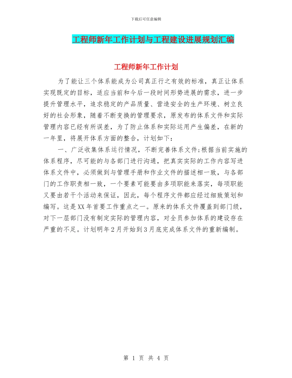 工程师新年工作计划与工程建设发展规划汇编_第1页