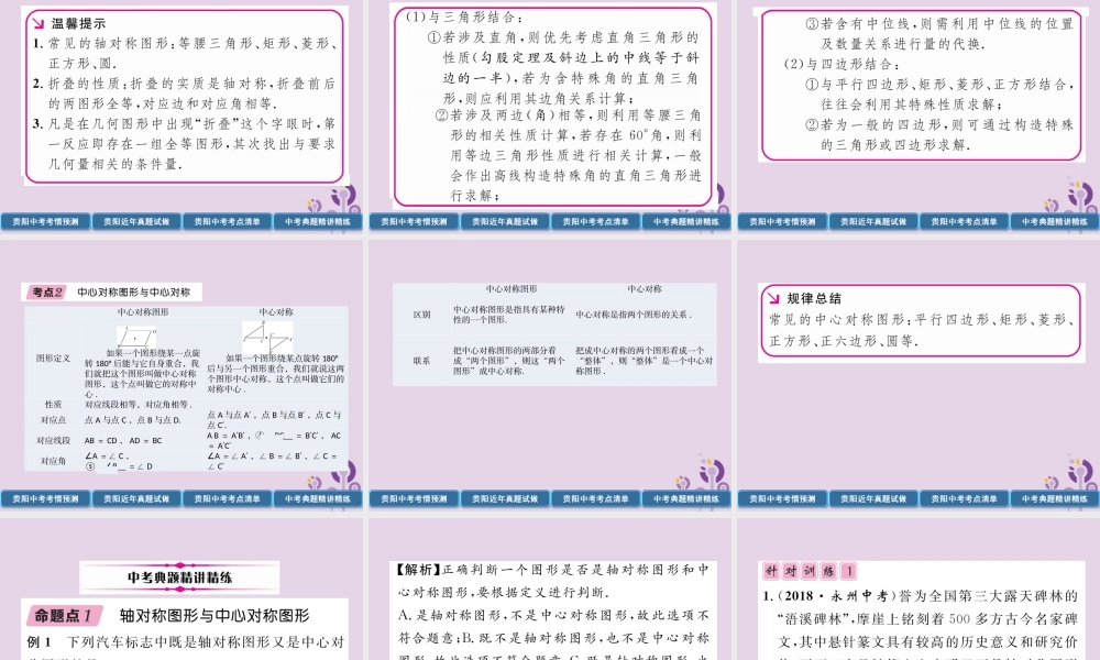 中考数学总复习 第一部分 教材知识梳理 第6章 图形的变化 第1节 图形的对称与折叠(精讲)课件