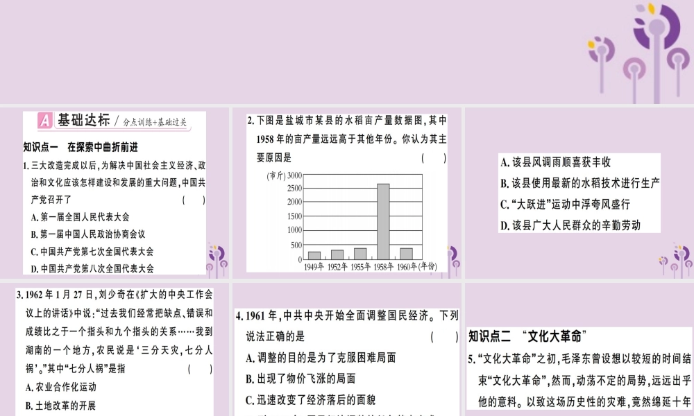春八年级历史下册 第二单元 社会主义制度的建立与社会主义建设的探索 第6课 艰辛探索与建设成就同步训练课件 新人教版 课件