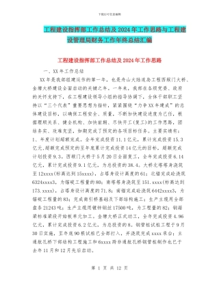 工程建设指挥部工作总结及2024年工作思路与工程建设管理局财务工作年终总结汇编