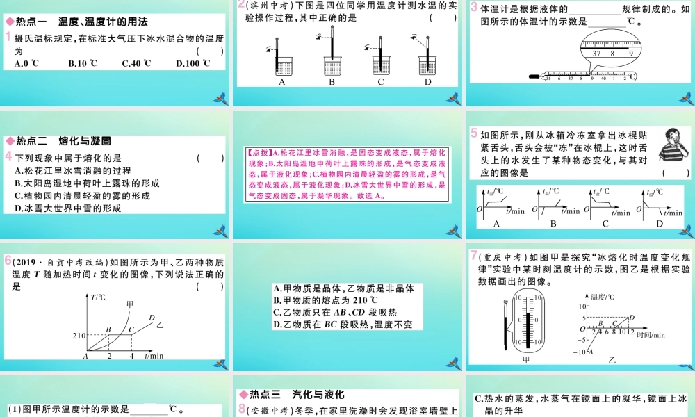 九年级物理全册 第十二章 温度与物态变化小结与复习习题讲评课件 (新版)沪科版 课件