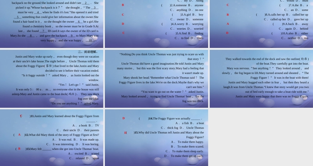 九年级英语全册 Unit 8 It must belong to Carla Section A话题阅读习题课件 (新版)人教新目标版 课件