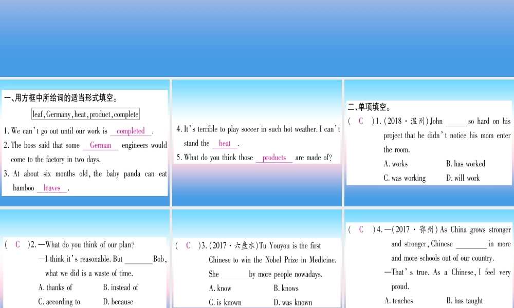 九年级英语全册 寒假作业 Unit 5 What are the shirts made of课堂导练课件(含中考真题)(新版)人教新目标版 课件