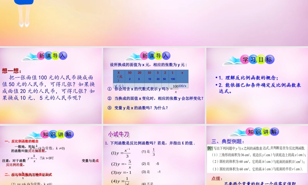 九年级数学下册 52 反比例函数(第1课时)课件 (新版)青岛版 课件