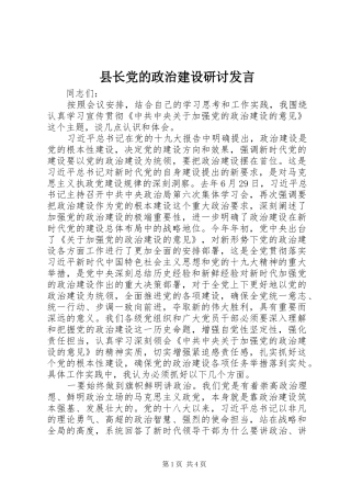 县长党的政治建设研讨发言