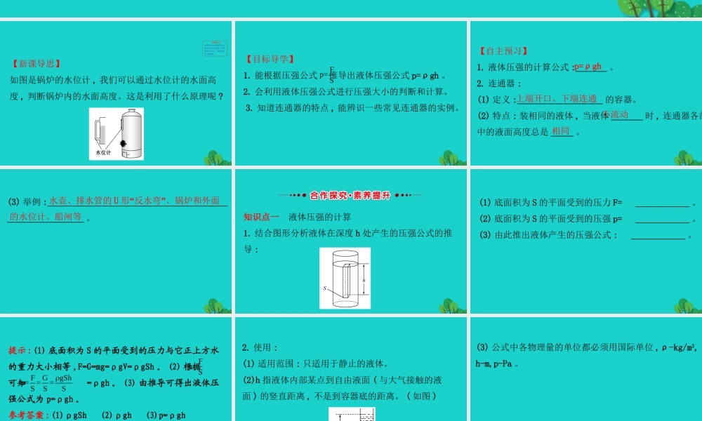 八年级物理下册 9.2 液体的压强(第2课时)习题课件 (新版)新人教版 课件
