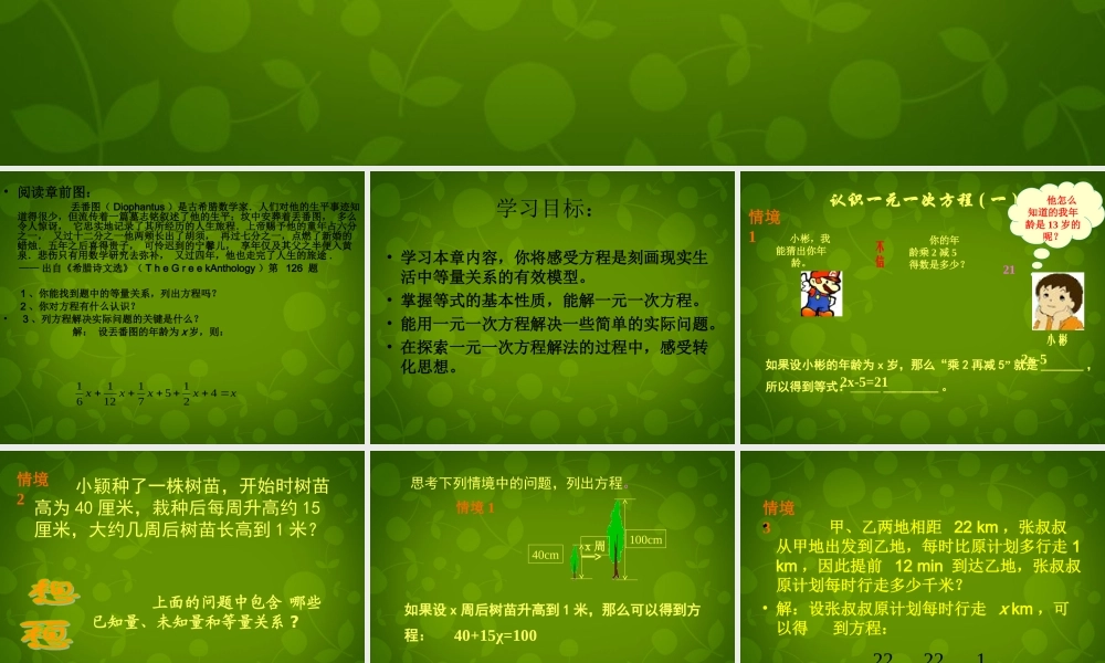 中学七年级数学上册 5.1 认识一元一次方程课件1 (新版)北师大版 课件