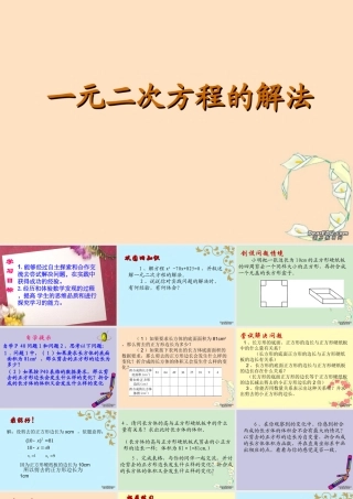 九年级数学一元二次方程的解法实际与探索一 华东师大版 课件
