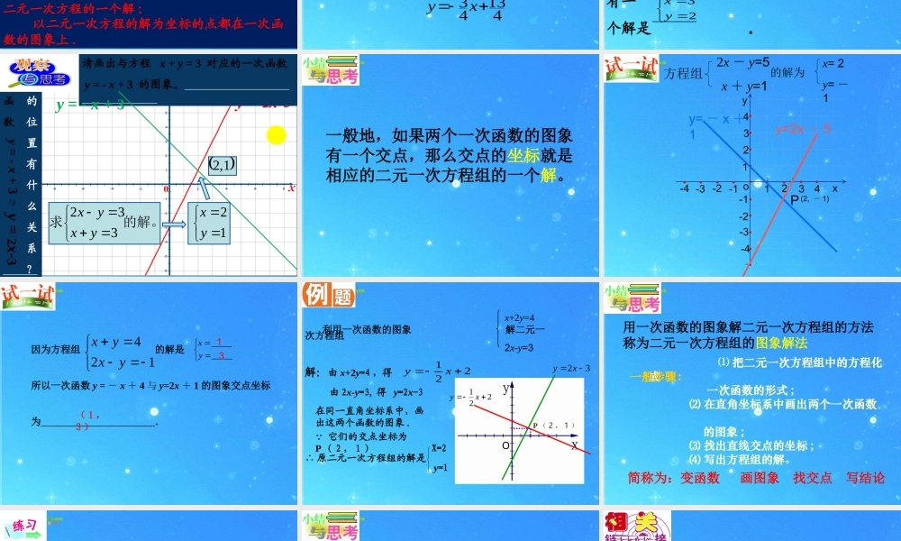 八年级数学上册 5.5二元一次方程组的图象解法课件 苏科版 课件