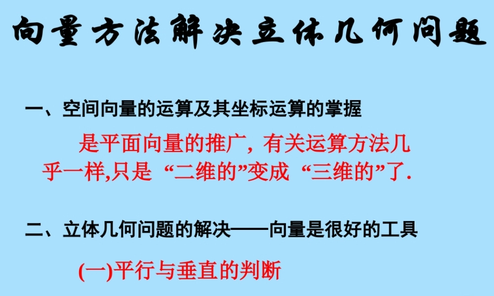 山西省忻州市高考数学 专题 向量方法解决立体几何问题复习课件