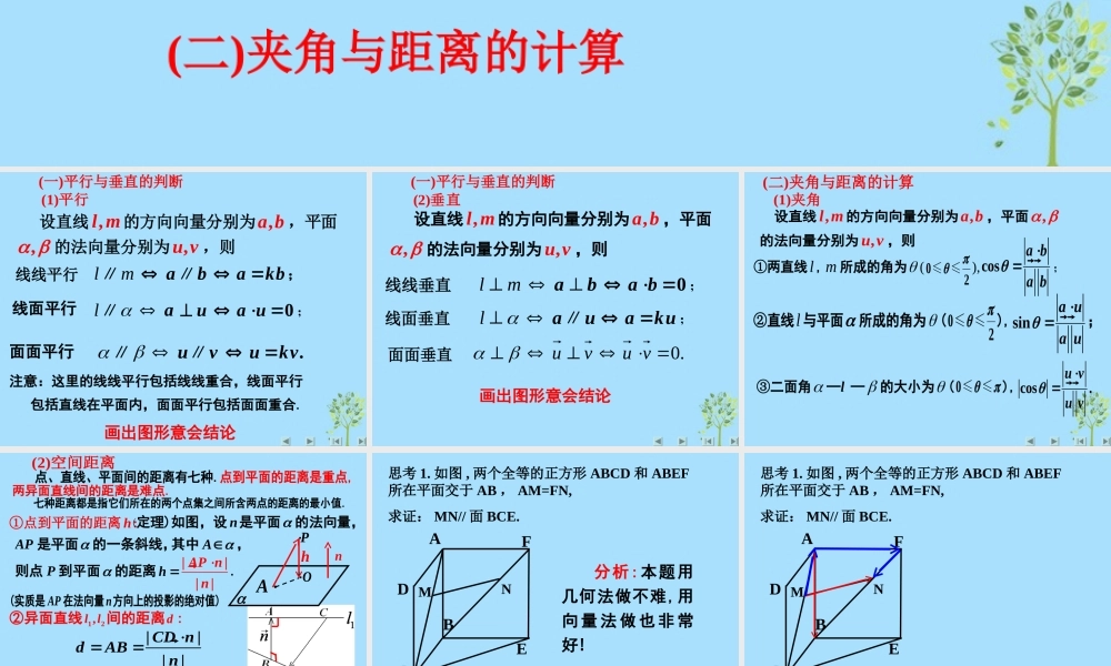 山西省忻州市高考数学 专题 向量方法解决立体几何问题复习课件