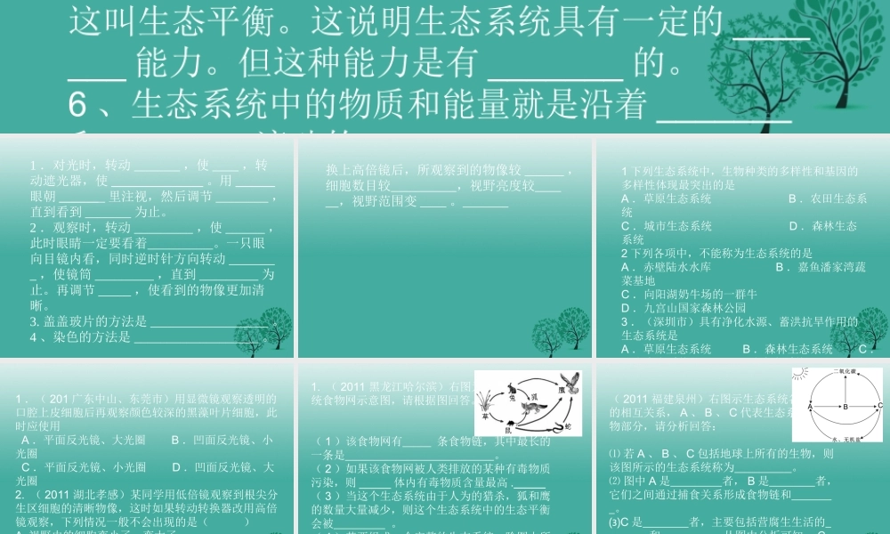 九年级生物下册 生态系统、显微镜练习题课件 鲁教版 课件