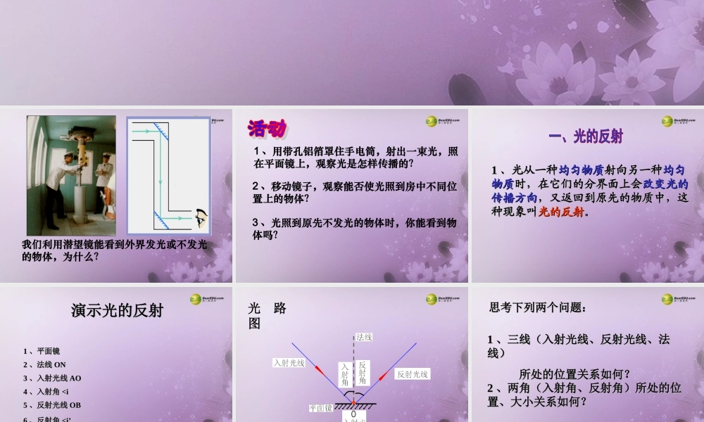 中学七年级科学下册 2.5 光的反射和折射第一课时课件 浙教版 课件