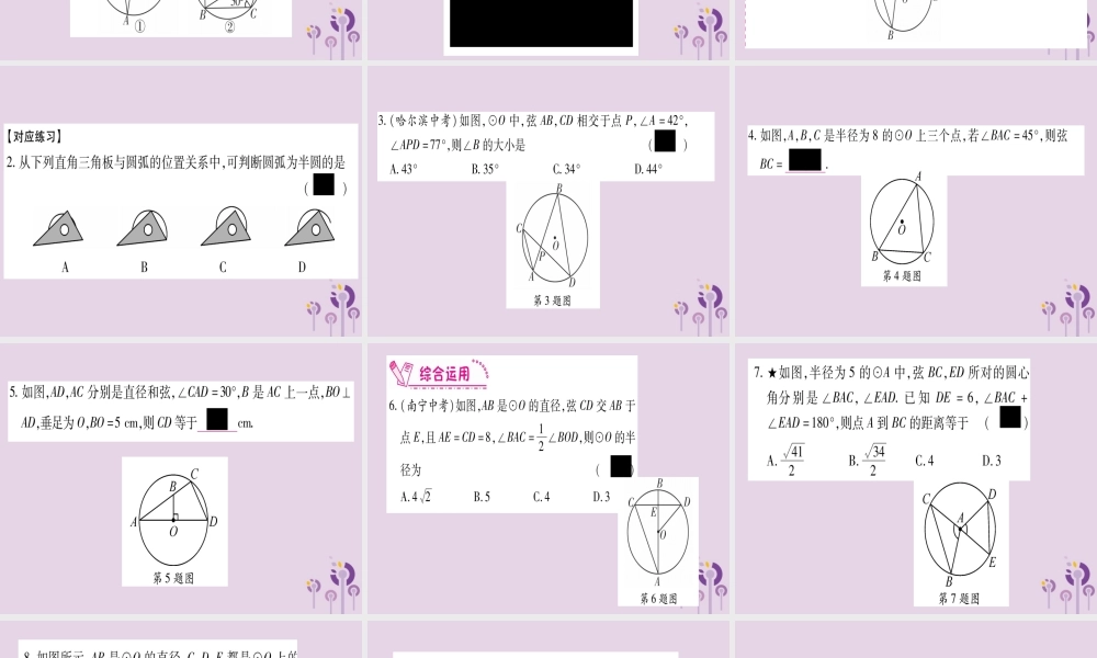 九年级数学上册 第二十四章 圆 241 圆的有关性质 2414 圆周角 第1课时 作业课件 (新版)新人教版 课件