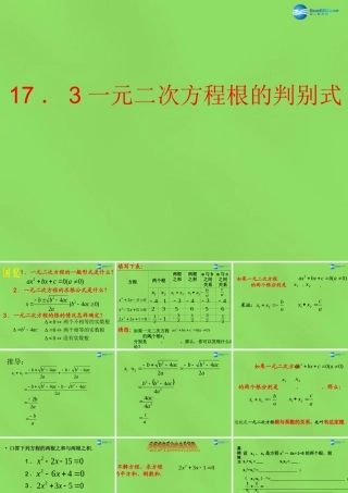 八年级数学下册(17.3一元二次方程根的判别式)课件3 (新版)沪科版 课件