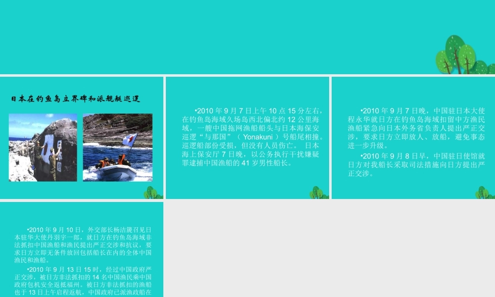 八年级地理上册 1.1 辽阔的国土 钓鱼岛事件课件 晋教版 课件