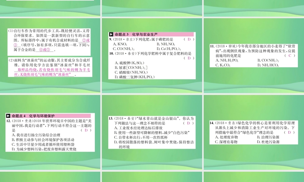 中考化学总复习 教材考点梳理 第十一单元 化学与社会发展课件 鲁教版 课件