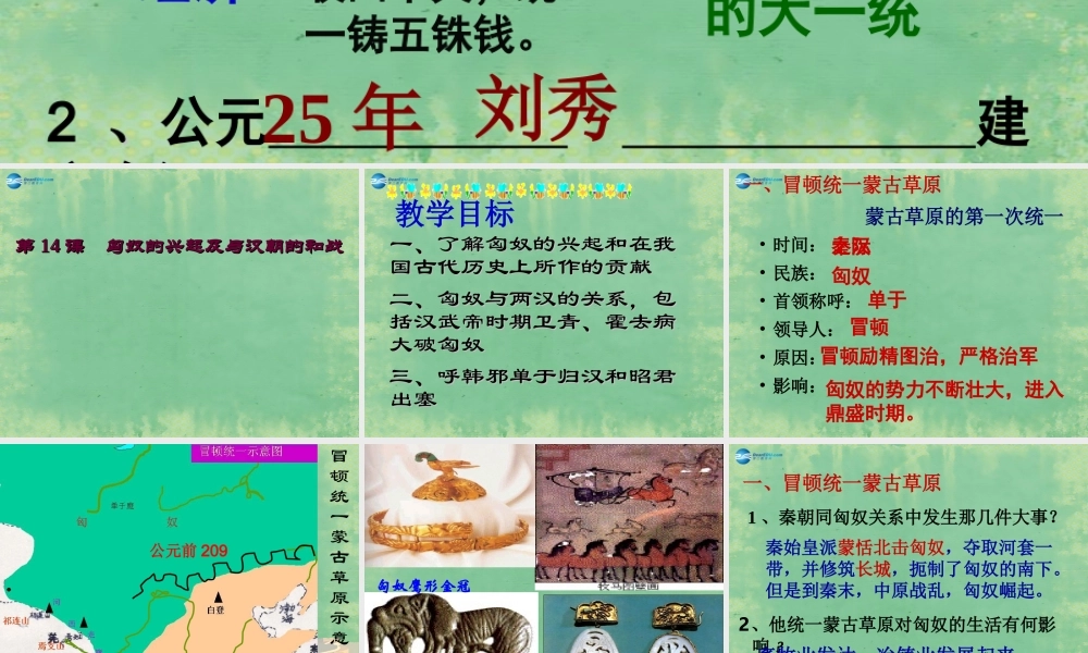 中学七年级历史上册 第14课 匈奴的兴起与汉朝的和战课件 (新版)新人教版 课件