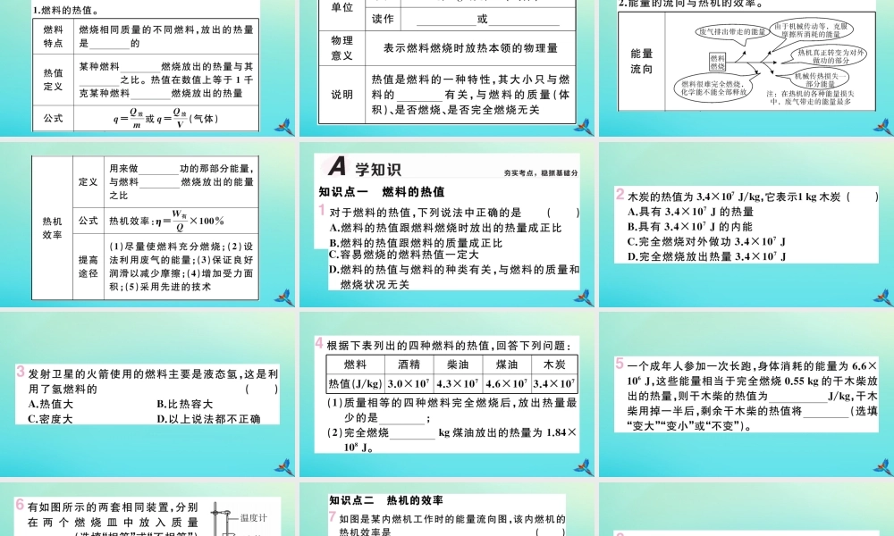 九年级物理全册 第十四章 内能的利用 第二节 热机的效率习题讲评课件 (新版)新人教版 课件