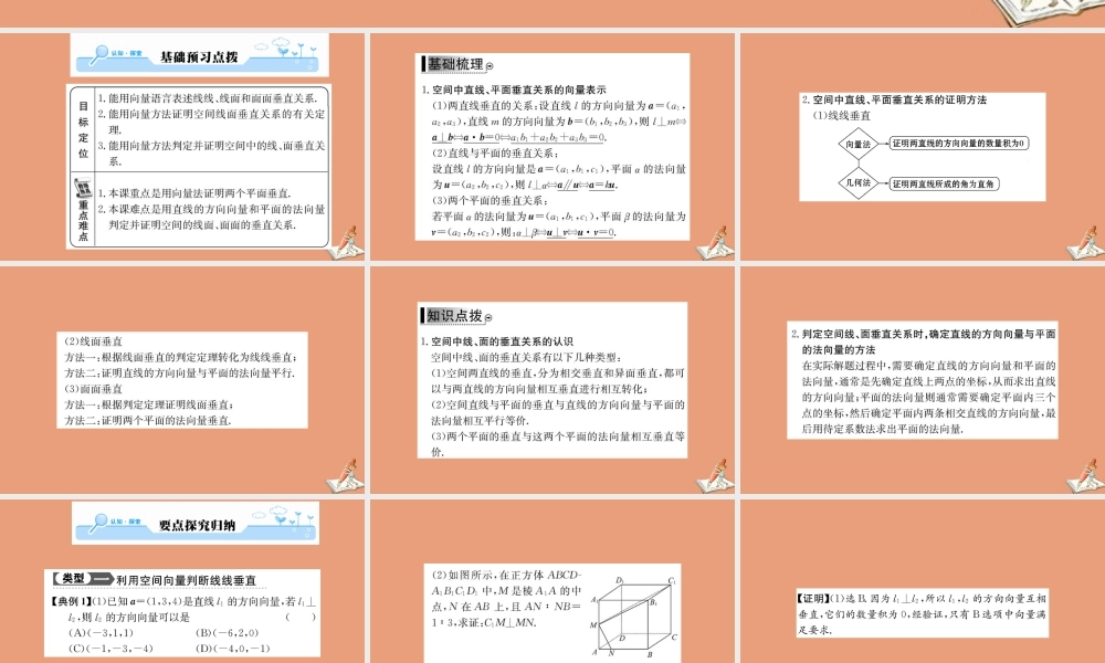 数学 第三章 空间向量与立体几何 3.2 立体几何中的向量法 第2课时 空间向量与垂直关系教学课件 新人教A版选修2 1 课件