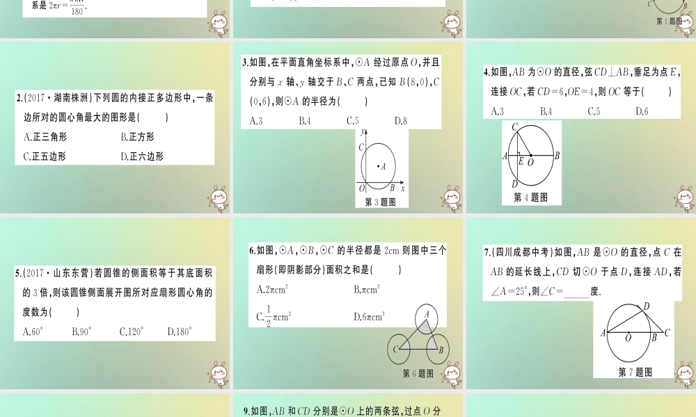 九年级数学上册 第二十四章 圆章末复习习题课件 (新版)新人教版 课件