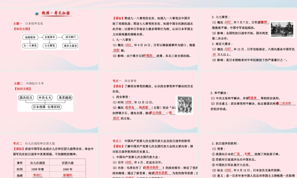 中考历史 第七单元 第2讲抗日战争及人民解放战争的胜利复习课件 北师大版 课件