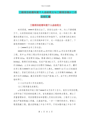 工程项目经理年度个人总结范文与工程项目统计工作总结汇编