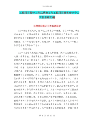工程项目统计工作总结范文与工程项目财务会计个人工作总结汇编