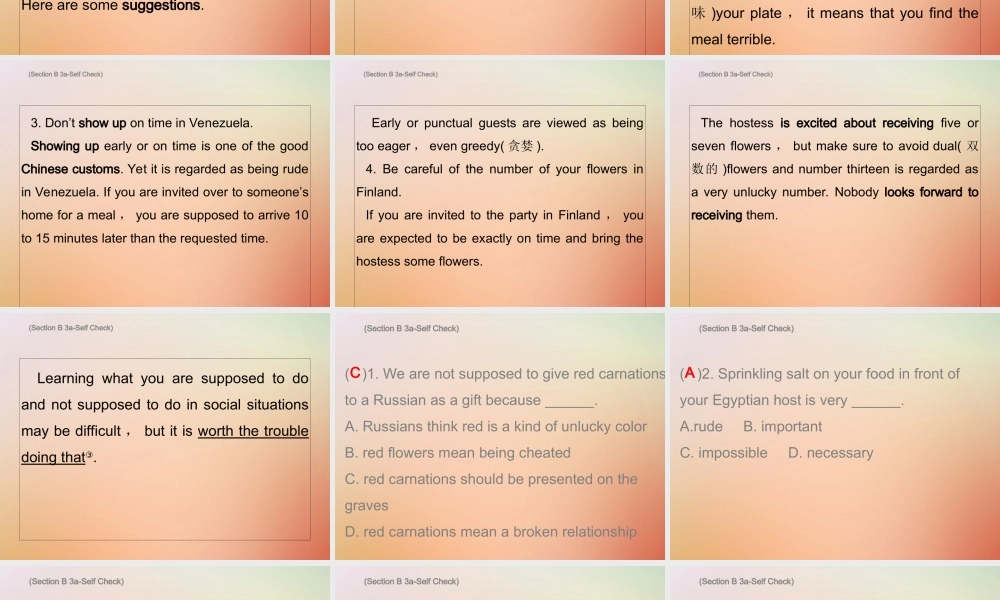 九年级英语全册 Unit 10 You re supposed to shake hands Saturday复现式周周练课件 (新版)人教新目标版 课件