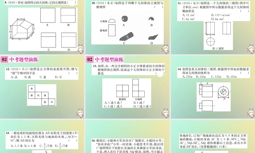 九年级数学下册 第二十九章 投影与视图章末复习(四)习题课件 (新版)新人教版 课件