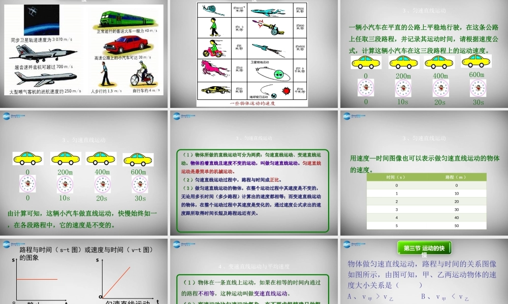 八年级物理上册 1.3 运动的快慢课件1 (新版)新人教版 课件
