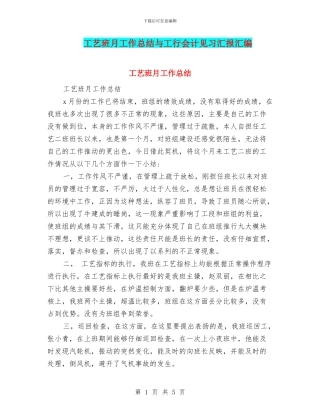 工艺班月工作总结与工行会计见习汇报汇编