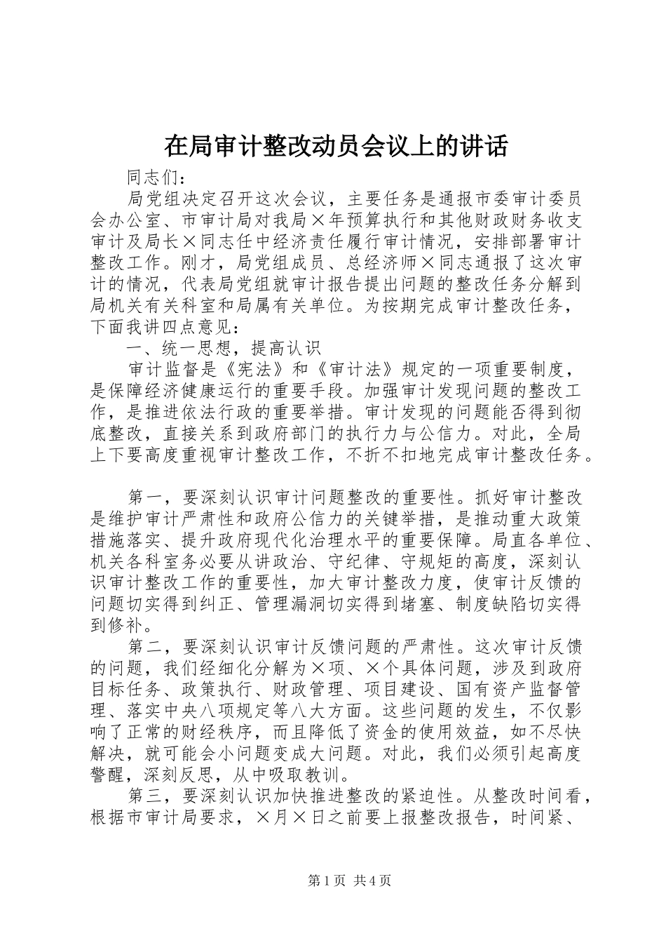 在局审计整改动员会议上的讲话_第1页