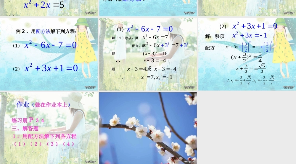 新课标中考数学复习课件 一元二次方程配方法等练习 新课标中考数学复习课件 一元二次方程配方法及练习[整理三套]