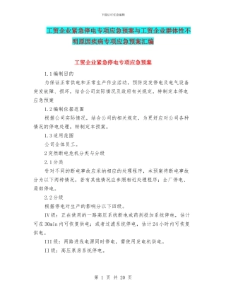 工贸企业紧急停电专项应急预案与工贸企业群体性不明原因疾病专项应急预案汇编
