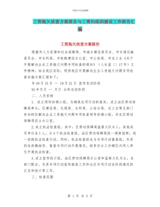 工资拖欠侦查方案报告与工青妇组织建设工作报告汇编