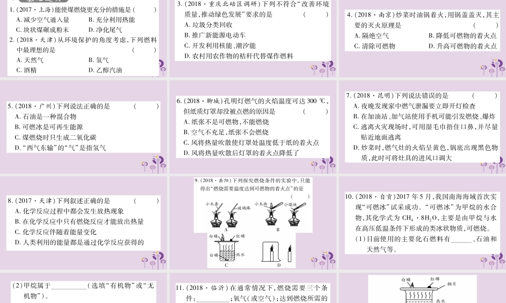 中考化学复习 第一部分 基础知识 第一单元 常见的物质 第4讲 燃料及其利用(精练)课件