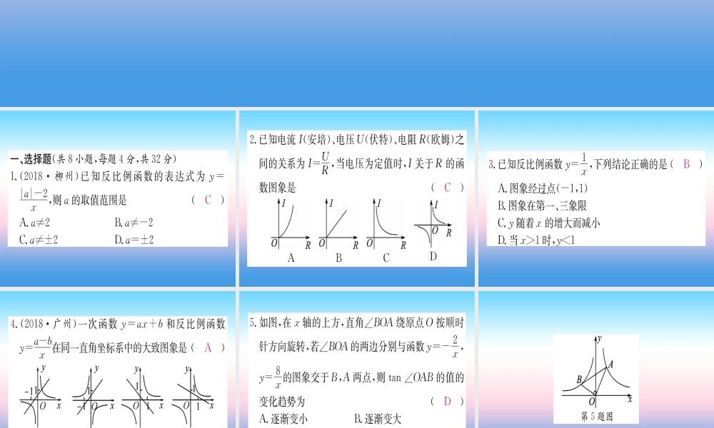 九年级数学下册 寒假作业(七)反比例函数课堂导练课件(含中考真题)(新版)新人教版 课件