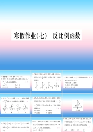 九年级数学下册 寒假作业(七)反比例函数课堂导练课件(含中考真题)(新版)新人教版 课件