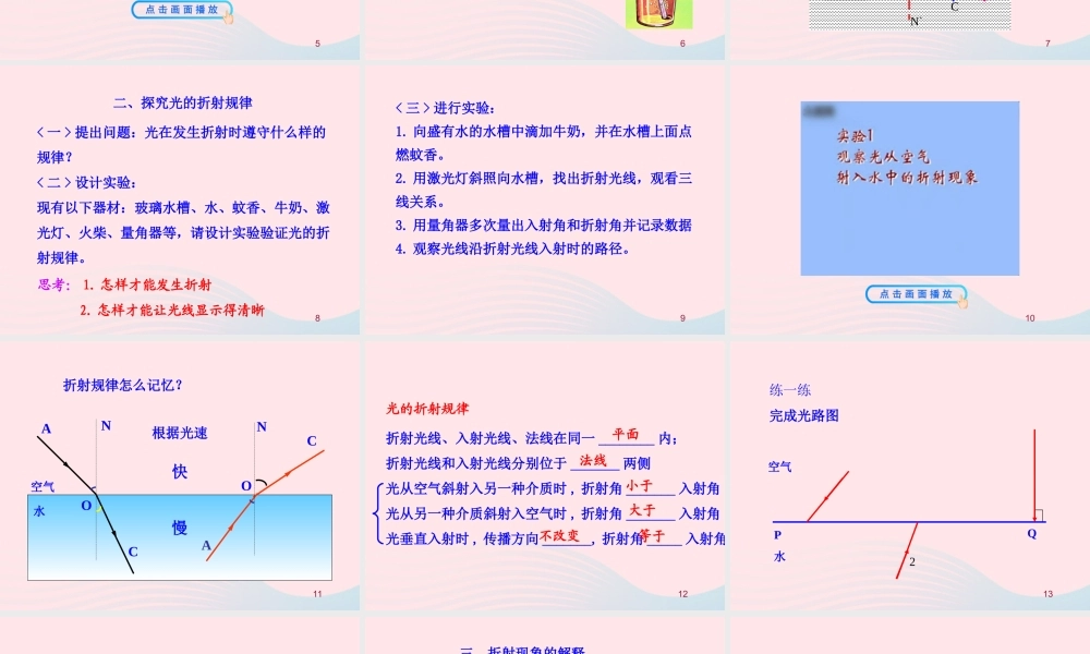 四  光的折射课件 八年级物理上册 5.4光的折射课件+素材(新版)北师大版 八年级物理上册 5.4光的折射课件+素材(新版)北师大版-2