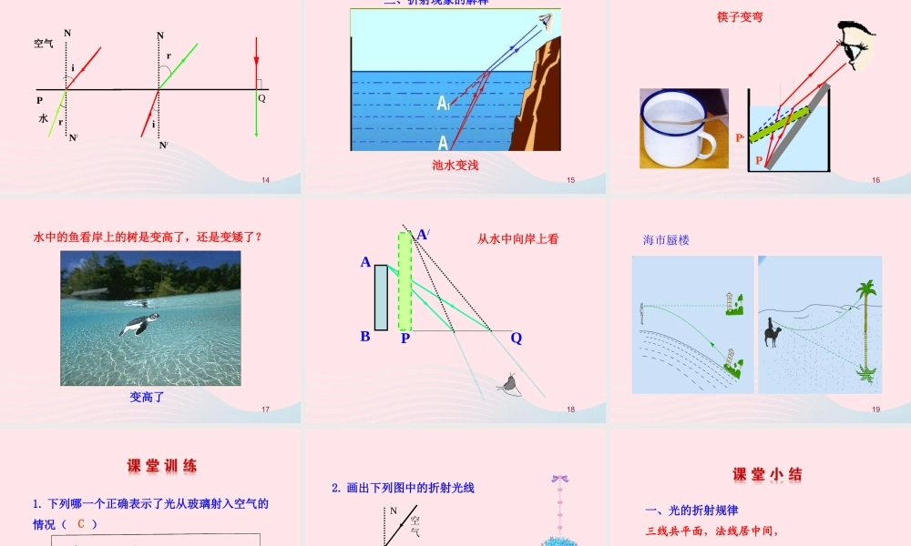 四  光的折射课件 八年级物理上册 5.4光的折射课件+素材(新版)北师大版 八年级物理上册 5.4光的折射课件+素材(新版)北师大版-2