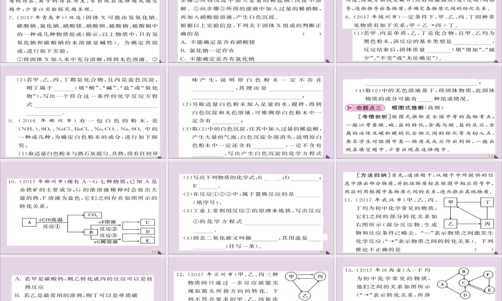 中考化学总复习 第二轮 专题训练 提升能力 专题三 物质的鉴别与推断课件