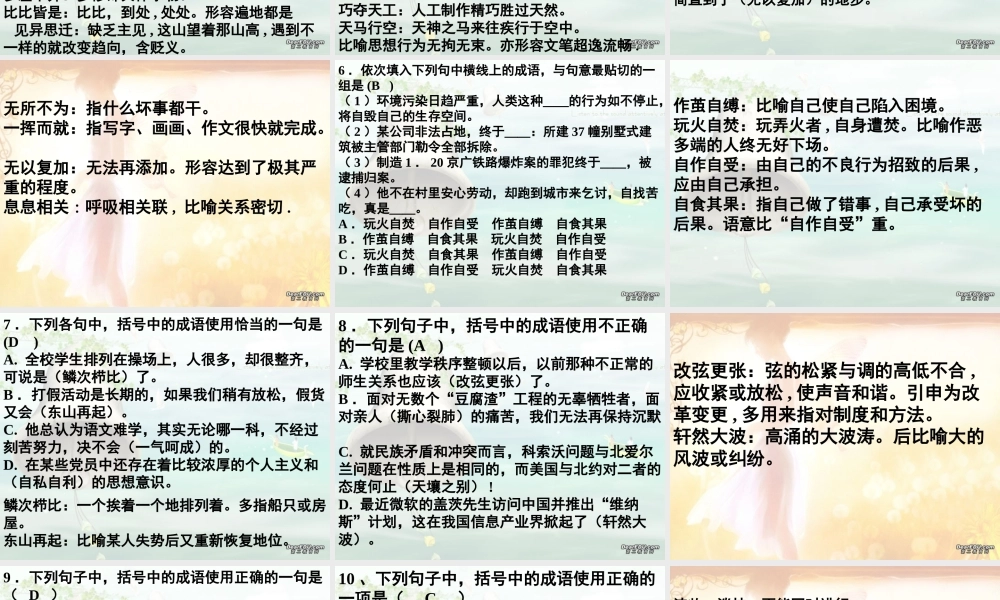 成语小测试 湖南省高考语文成语辨析大全[课件5套]人教版 湖南省高考语文成语辨析大全[课件5套]人教版